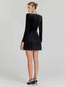 Elegant Square Neck Crystal Embellished Mini Dress