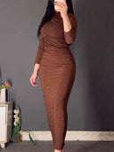Shiny Pleated Long Sleeve Maxi Dress
