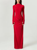 Elegant High-Neck Ruched Long-Sleeved Bodycon Maxi Dress