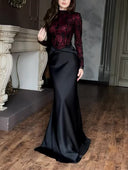 Elegant Lace Bodice Satin Mermaid Maxi Dress