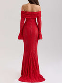 Elegant One Shoulder Lace Fishtail Maxi Dress