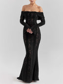 Elegant One Shoulder Lace Fishtail Maxi Dress