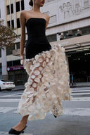 Elegant Strapless Top with Patchwork Polka Dot Mesh Maxi Dress