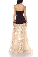 Elegant Strapless Top with Patchwork Polka Dot Mesh Maxi Dress