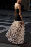 Elegant Strapless Top with Patchwork Polka Dot Mesh Maxi Dress