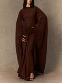 Elegant Pleated Flowing Shawl Two-piece Maxi Dress