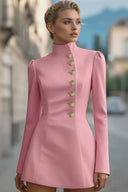 Elegant Retro High-Neck Metal Button Party Mini Dress