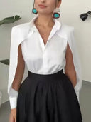 Elegant Cape-Shoulder Structured White Shirt