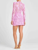 Elegant Floral Lace Long Sleeve Cutout Mini Dress