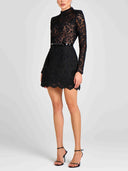 Elegant Floral Lace Long Sleeve Cutout Mini Dress