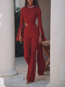 Elegant Rhinestone Color-blocked Irregular Two-piece Set
