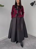 Elegant Bow-Knit Cardigan And A-Line Maxi Skirt Set