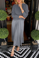 Fashion Knit Ruched Sweater and Satin Stretch Tank Midi Dress Two-piece Set