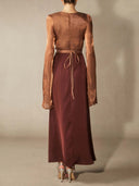Elegant Satin Cape-Sleeve Maxi Dress