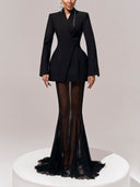 Elegant Asymmetrical Slim Fit Suit Jacket Two-Piece Set