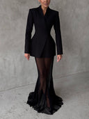 Elegant Asymmetrical Slim Fit Suit Jacket Two-Piece Set