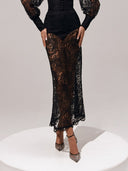 Elegant Asymmetrical Suit And Lace Skirt Two-Piece Set