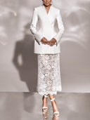 Elegant Asymmetrical Suit And Lace Skirt Two-Piece Set