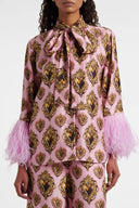 Exquisite Printed High-Waisted Satin Wide-Leg Pants