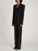 Elegant Satin Lapel Double-Breasted Blazer