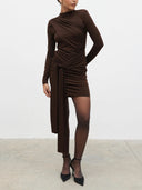 Elegant Pleated Long-sleeved Knit Mini Dress
