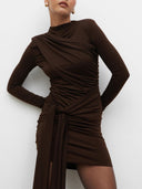 Elegant Pleated Long-sleeved Knit Mini Dress
