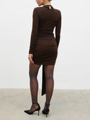 Elegant Pleated Long-sleeved Knit Mini Dress