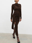 Elegant Pleated Long-sleeved Knit Mini Dress