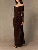 Elegant One-shoulder Pleated Knit Maxi Dress