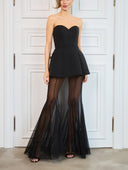 Elegant Sweetheart Sheer Ruffle Maxi Dress