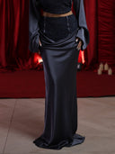 Elegant Satin Cape Long-Sleeved Crop Top