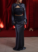Elegant Lace Panel Satin Maxi Skirt