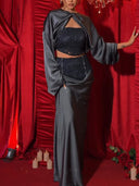 Elegant Lace Panel Satin Maxi Skirt