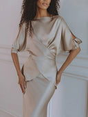 Elegant Satin Drawstring Belt Shirt Two-piece Set
