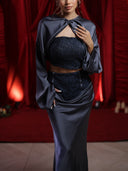 Elegant Satin Cape Long-Sleeved Crop Top
