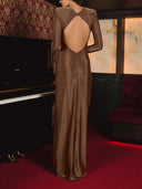 Elegant Metallic Open-Back Long-Sleeved Maxi Dress