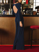 Elegant Backless Pleated Long-sleeved Jumpsuit