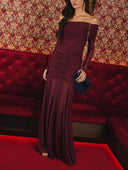 Elegant Off-the-shoulder Mesh Long-sleeved Maxi Dress