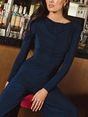 Elegant Backless Pleated Long-sleeved Jumpsuit