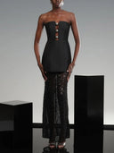 Elegant Bandeau Neck Sequined Maxi Dress