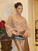 Elegant Sheer Lace Balloon Sleeve Blouse