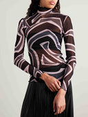 Retro Geometric Abstract Print Mesh T-shirt