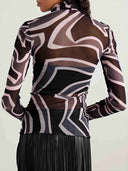 Retro Geometric Abstract Print Mesh T-shirt
