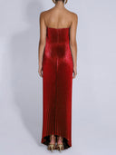 Elegant Strapless Gown With Shiny Pleated Maxi Dress