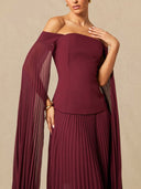 Elegant Off-shoulder Pleated Shawl Maxi Skirt Set