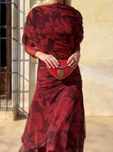 Elegant Mesh Printed Split Maxi Dress
