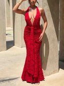 Elegant Floral Lace Deep V-neck Maxi Dress