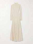 Elegant High-Neck Knitted Pleated Maxi Dress