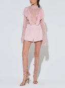 Elegant Lace Turtleneck Top And Shorts Two-piece Set