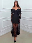 Elegant Detachable Lace Sleeve Dress Set